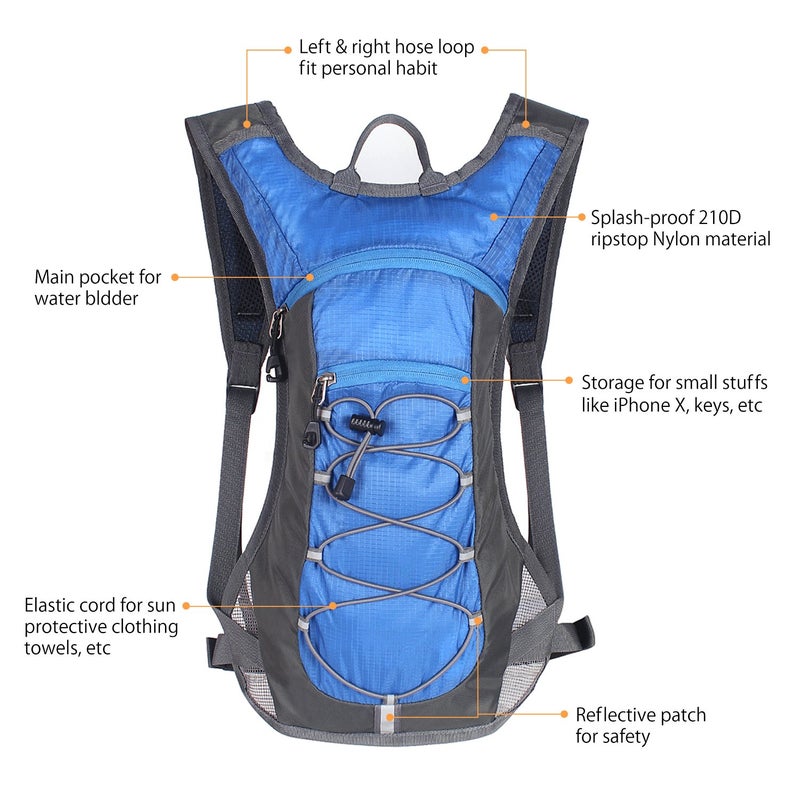 Unigear Hydration Pack Backpack with 70 oz 2L Water Bladder for Running, Hiking, Cycling, Climbing, Camping, Biking (Blue) - Image 2